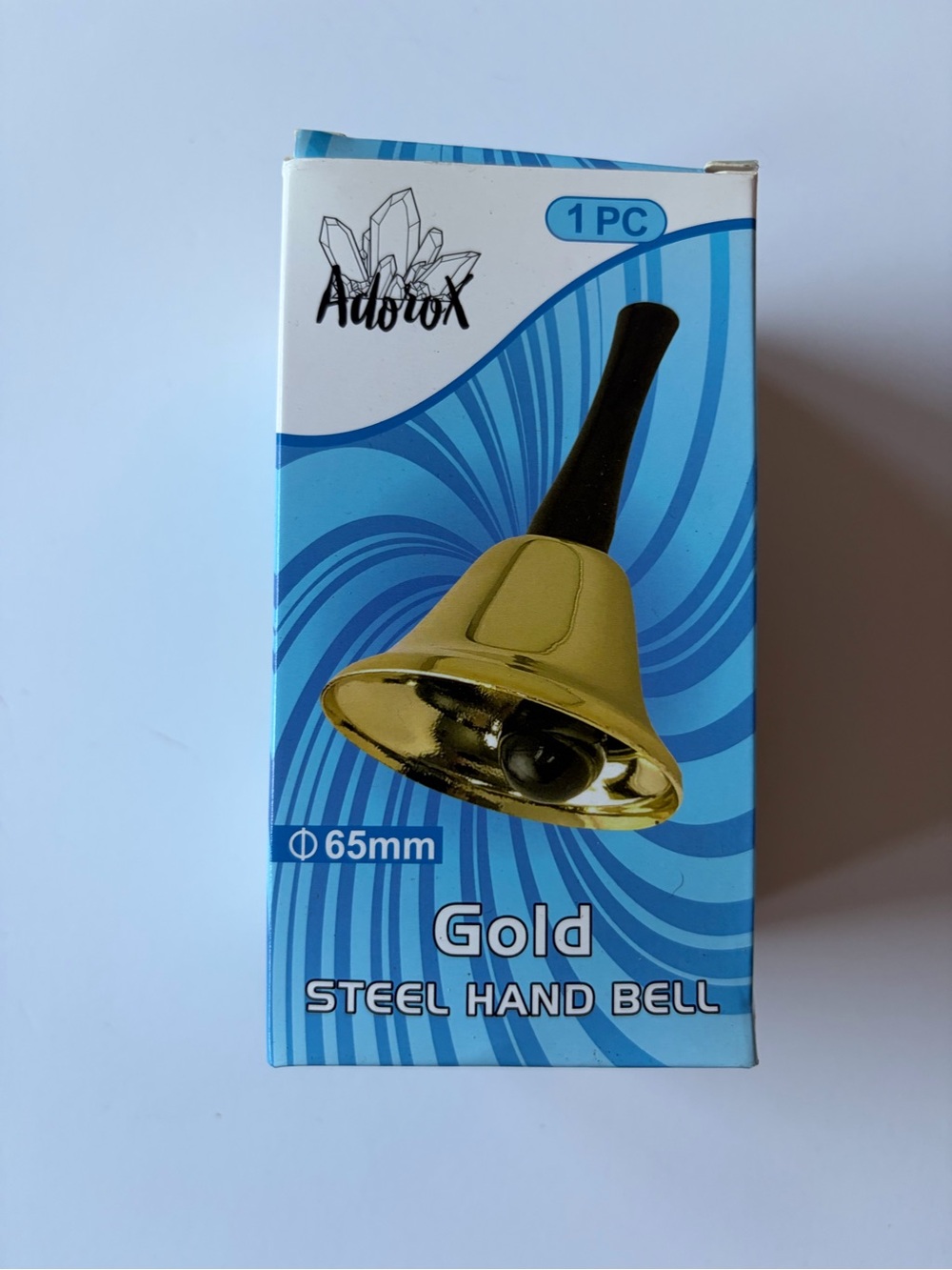 Brand New in Box Adorox Gold Steel Hand Bell Black Detail 65mm